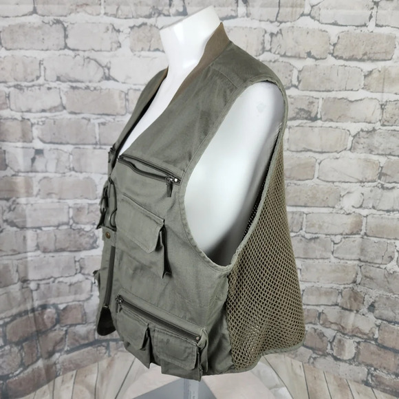 Vintage Jones New York Utility Fishing Hunting Vest Olive Green Cotton Large - Picture 11 of 15